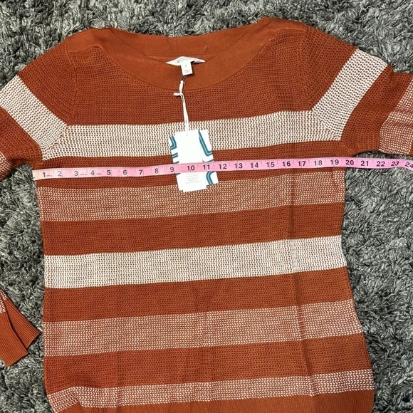 Market & Spruce Tawnee Cotton Blend Rust & White Stripe Waffle Sweater - Picture 5 of 7